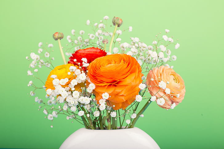 photo of white, orange, pink, yellow, and red petaled flower bouquet