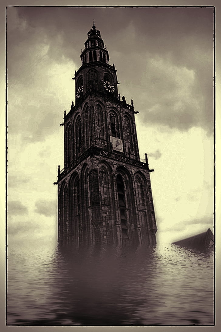tower clock on water
