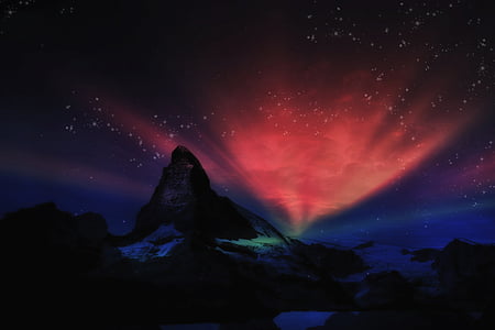 red and green aurora borealis wallpaper