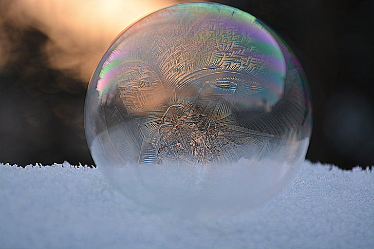 selective photo of bubble on frosted surface