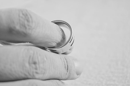 person holding silver-colored ring