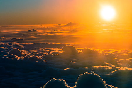 high-angle photography of clouds and sun