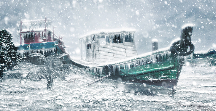 painting of frozen green ship