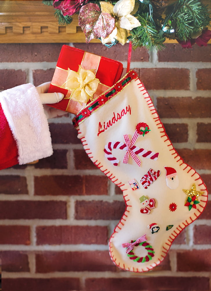 white and red Christmas stocking decor
