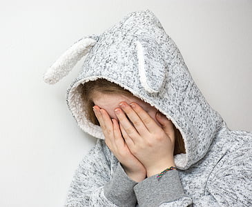 person wearing bunny blanket sleeper