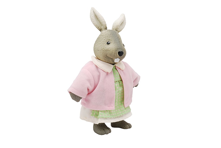 gray rabbit in pink dress