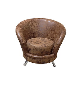 brown leather floral tub chair