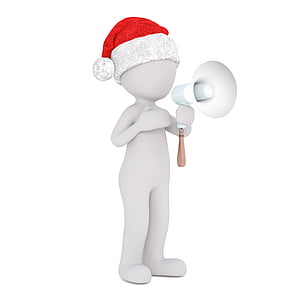 human vector image holding megaphone and red and white Christmas hat