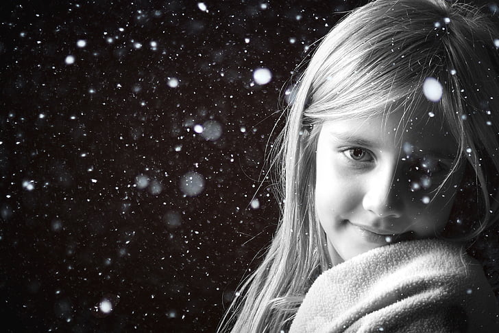 grayscaled photography of girl