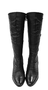 pair of women's black leather knee-high boots