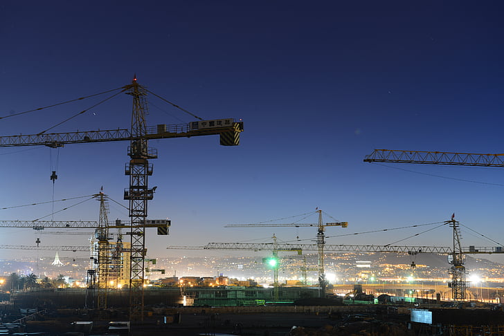 cranes at night time