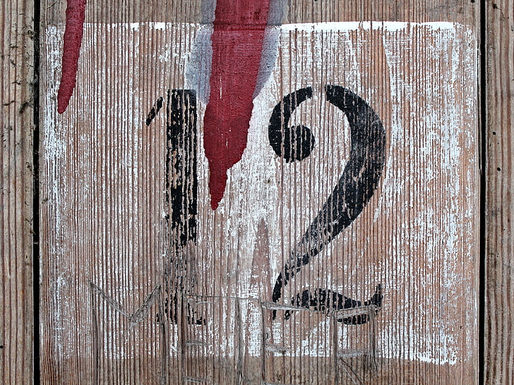 twelve, number, wood, door, board, digit