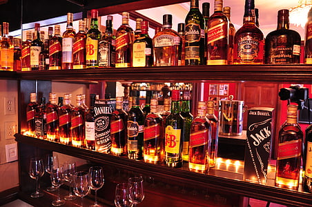 assorted whiskey bottles