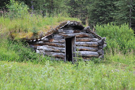 log cabin near grass
