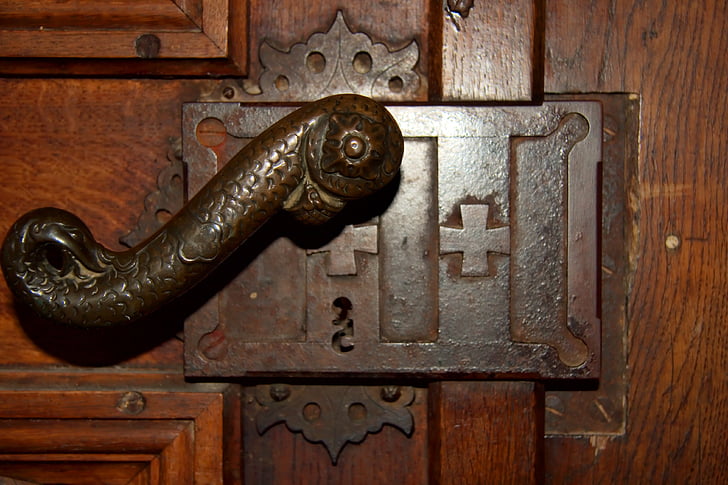 gray metal door lock