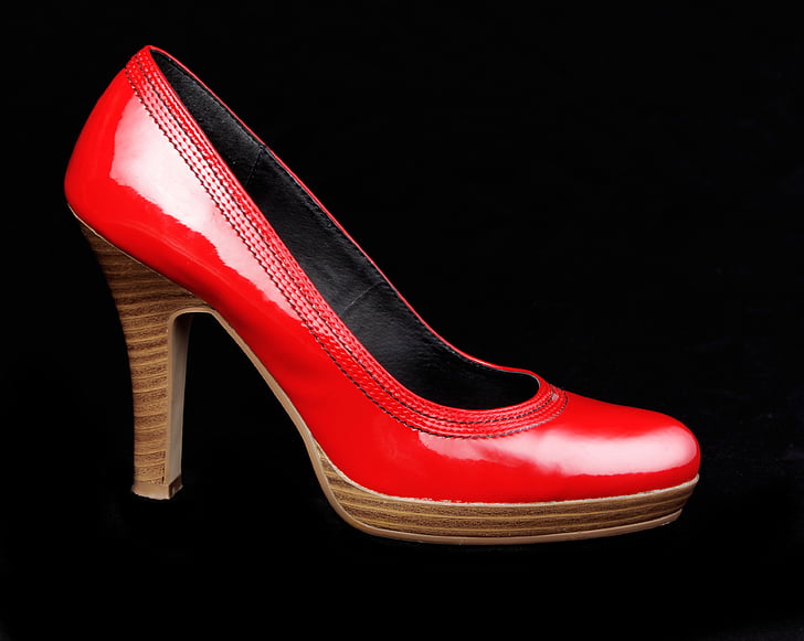 Red leather pants and high heel shoes Stock Photo