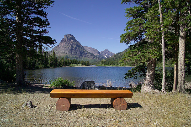 photo of brown wooden bench at daytime