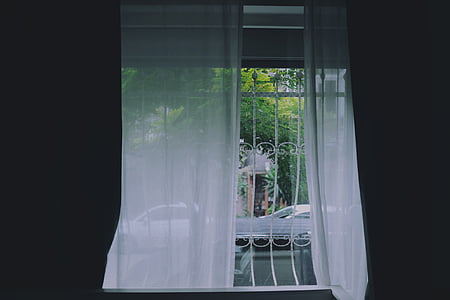 white curtains at window