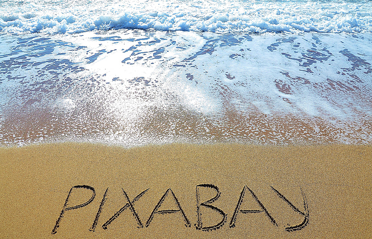 Pixabay text on seashore