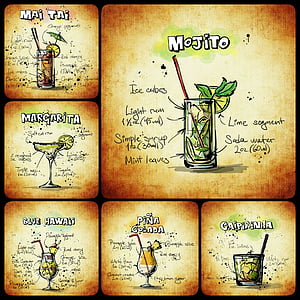 six assorted cocktail paintings