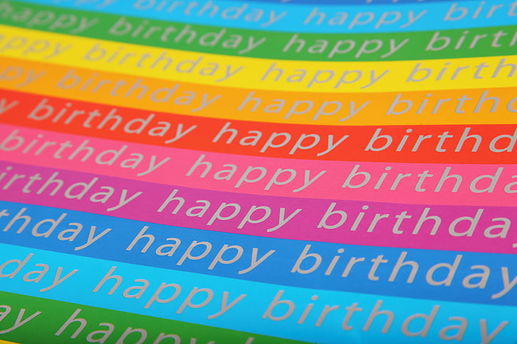 multi-colored background with happy birthday text overlay
