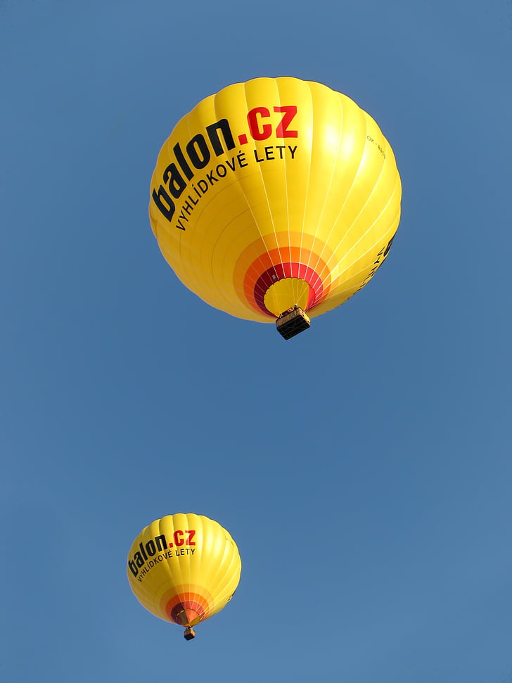 two Balon. CZ hot air balloons under blue sky