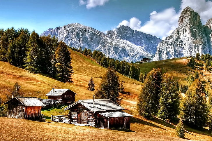 brown wooden house near mountains during daytime