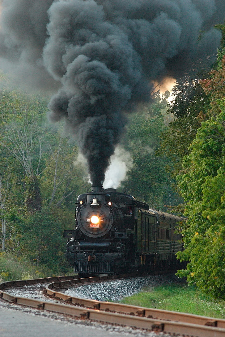 vintage charcoal train on railroad