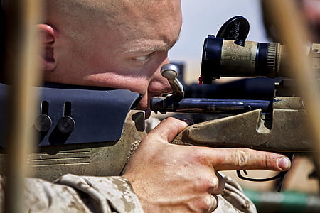 man, weapon, rifle, sniper, concentration, macro