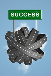 green Success road signage and grey roads illustration