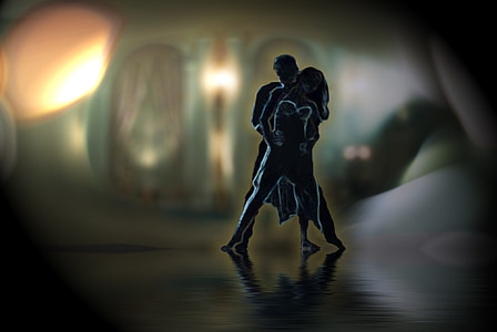 man and woman dancing in dark area illustration