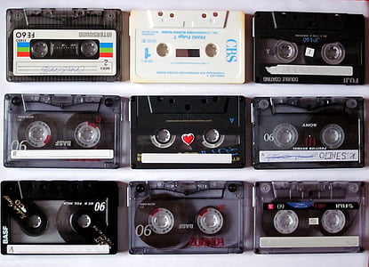 nine assorted-title cassette tapes