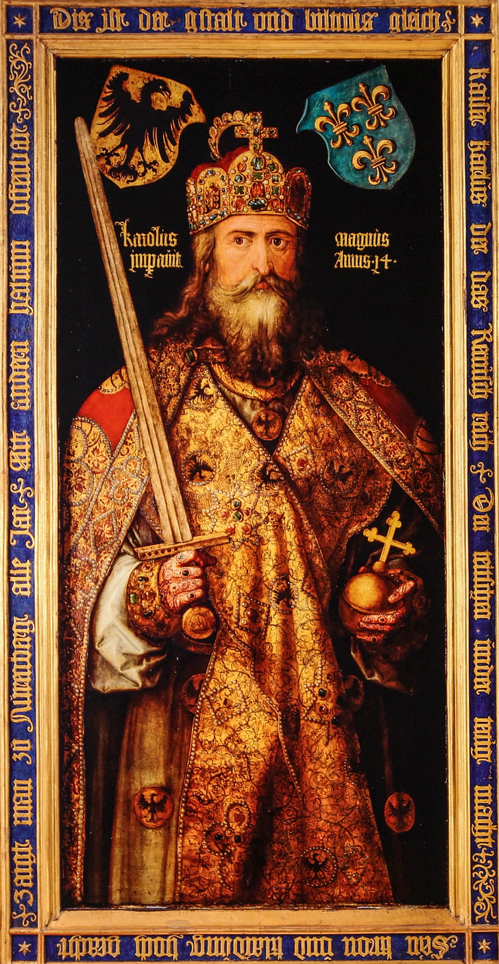 King holding sword and cross painting