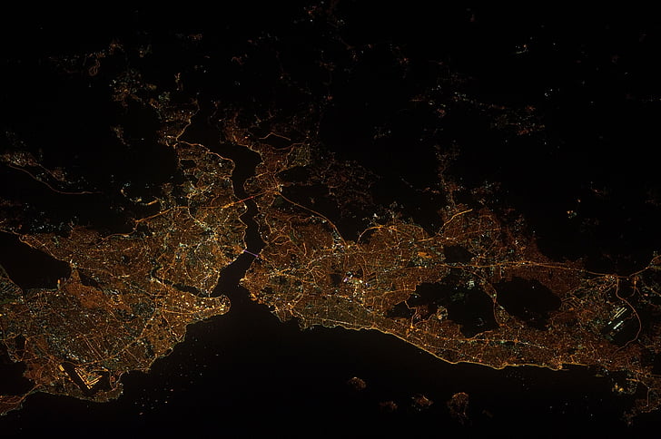 panorama, earth, istanbul, turkey, night, lights