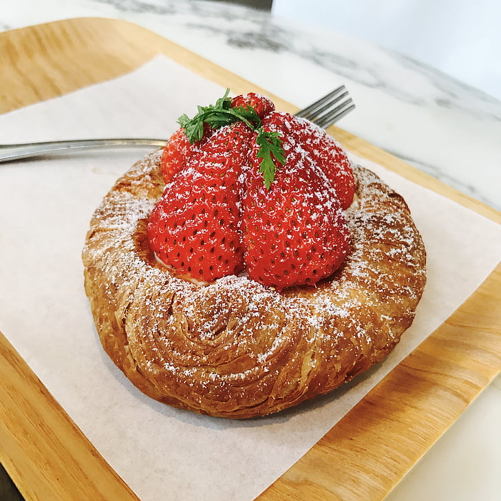 baked bread top with strawberries