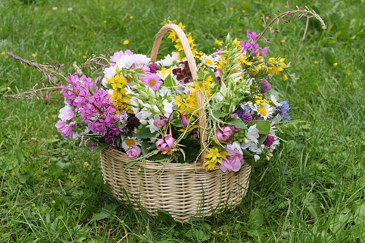 basketful of petaled flowers