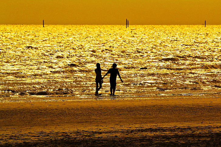 silhouette photography of two person at beach side