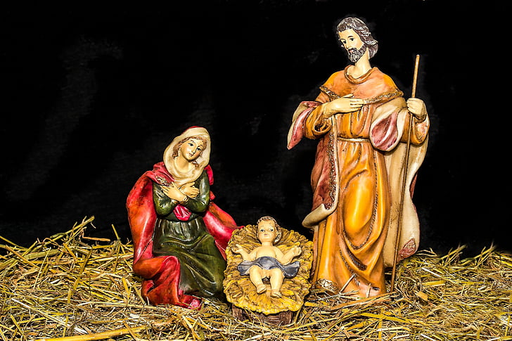 christmas crib figures, jesus child, birth of jesus, maria, joseph, jesus