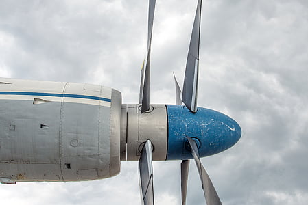 white and blue aircraft propeller