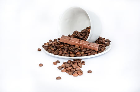 chocolate bar and coffee beans