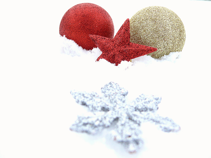 baubles and stars on snow covered surface