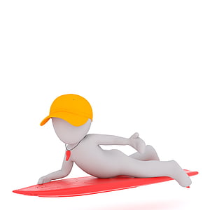person on red surfboard illustration