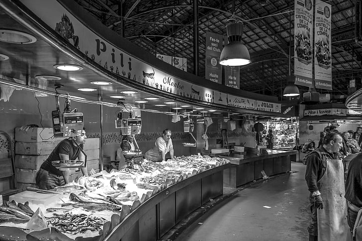 grey scale photography of Market Place