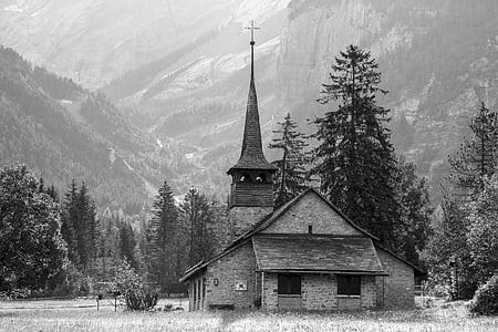 grayscale photography of church