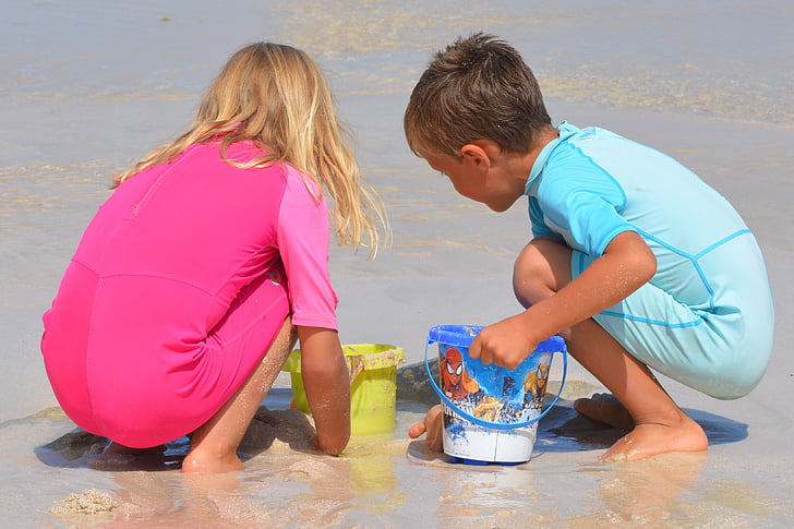 children playing near shore