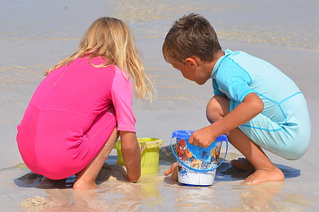 children playing near shore