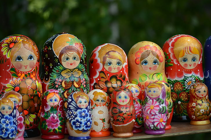 assorted-character Russian nesting dolls collection