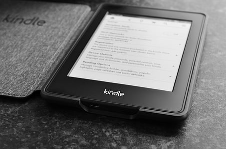 photo of black Amazon Kindle with gray case