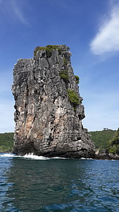 gray rock formation on sea