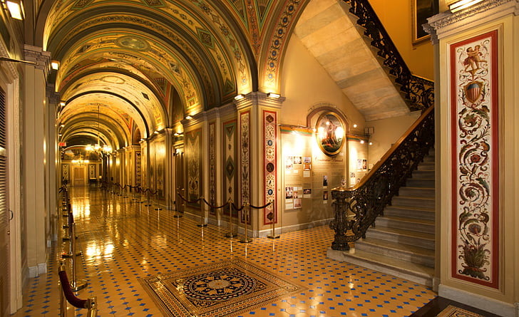 brown hallway with lights